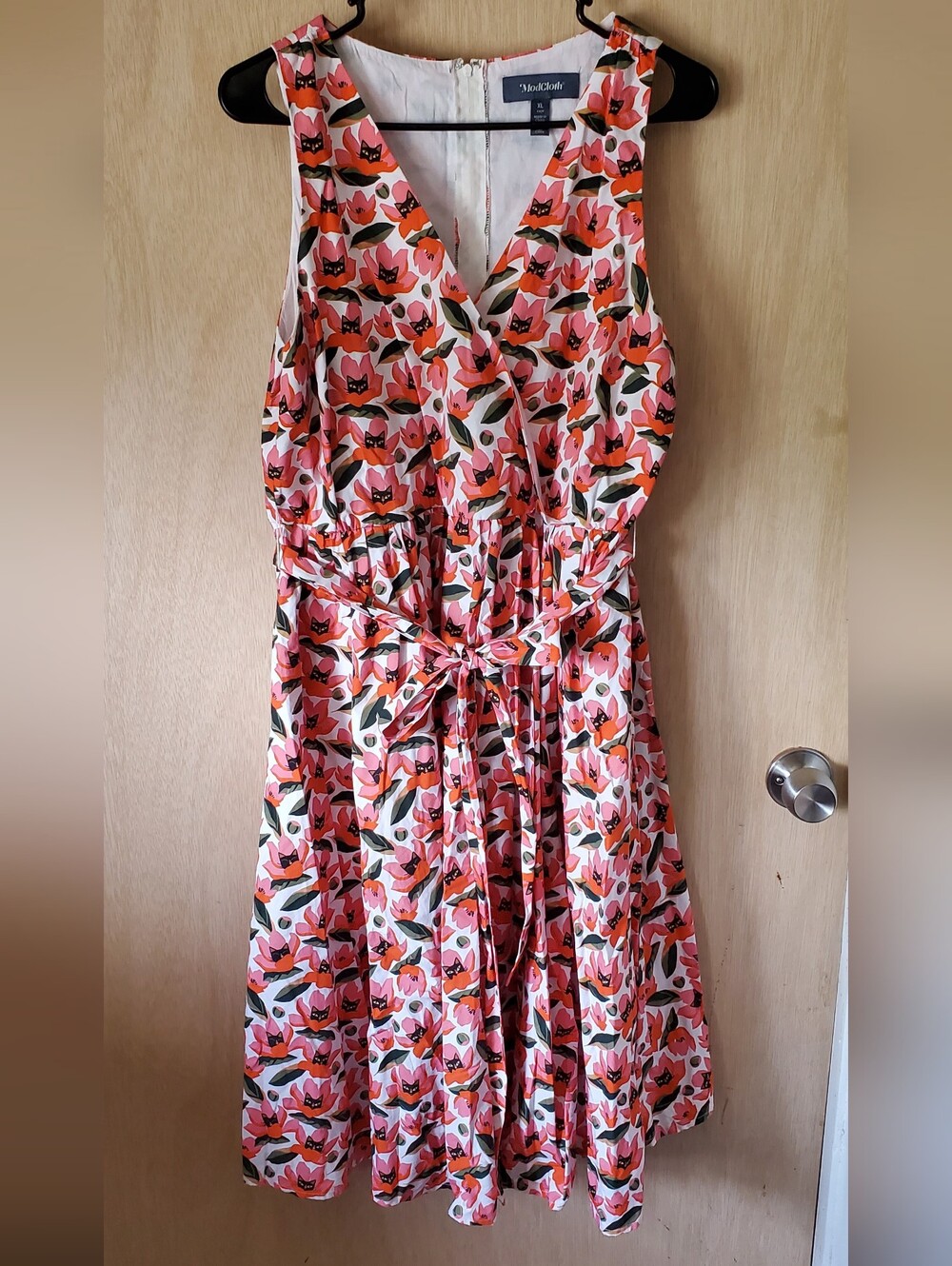 ModCloth Instant Energy Faux-Wrap Dress in Hide & Purr Cat Print, Size XL GUC - Picture 4 of 9